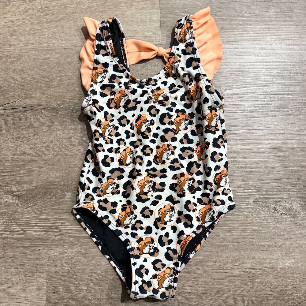 Bucee's Leopard One Piece Swimsuit Size 3T Ruffle Bow Girls New